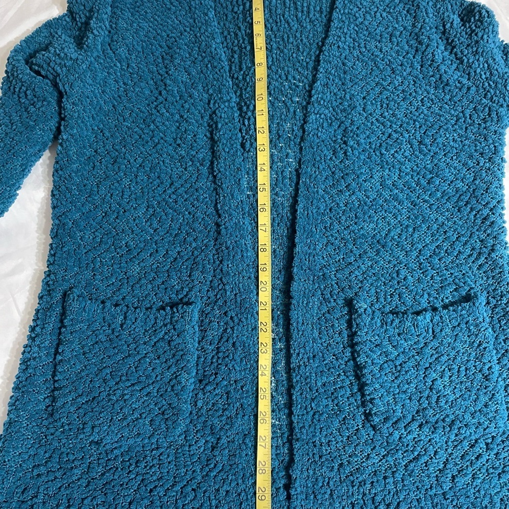 Zenana Teal Popcorn Knit Open Front Cardigan with 2 pockets Size L - Picture 6 of 11